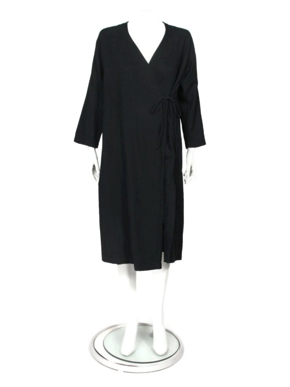 MUJI Black Cotton Blend Wrap Japanese Minimalist Dress size XS /867